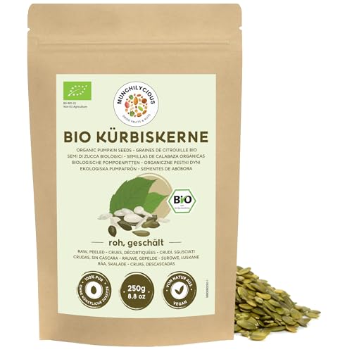 Munchilycious Semillas de Calabaza Orgánicas 250g, Semillas de Calabaza Crudas y Peladas para Comer