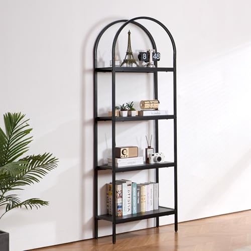VEVOR Open Bookshelf, 4-Tier, Arched Bookcase Storage Shelves with Metal Frame, Industrial Metal Book Organizer, Freestanding Display Rack Tall Shelving Unit, for Office, Bedroom, Living Room, Black by VEVOR - Image 8