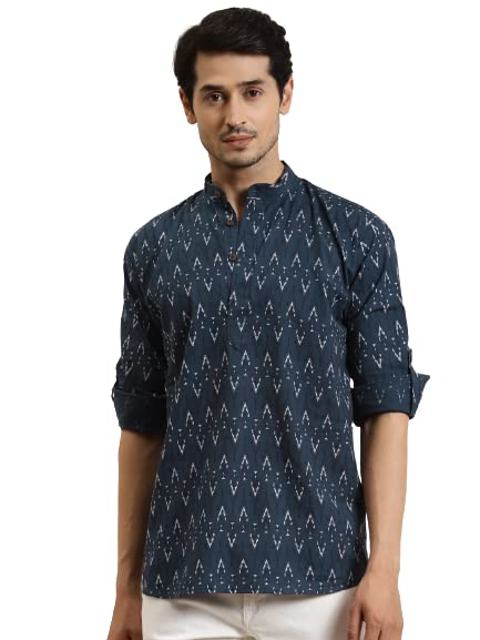 Kurta court pour homme Sojanya en coton imprimé avec détails ethniques traditionnels