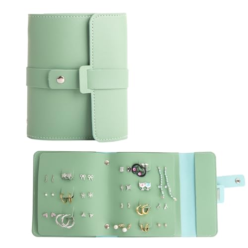 Fumwase Earring Organizer Book Design Earring Holder Travel Capable to Hold 42 Pairs Jewelry Holder for Girls Gift Earring Storage Case Organizer Roll Foldable Jewelry Box (Green)