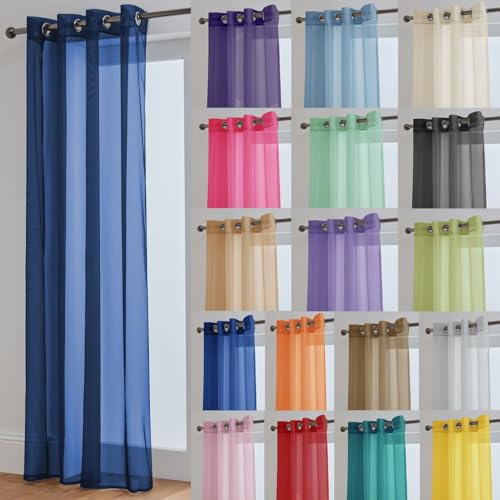 John Aird Lucy Woven Voile Eyelet Top Curtain Panel (Navy, 58" Wide x 90" Drop)