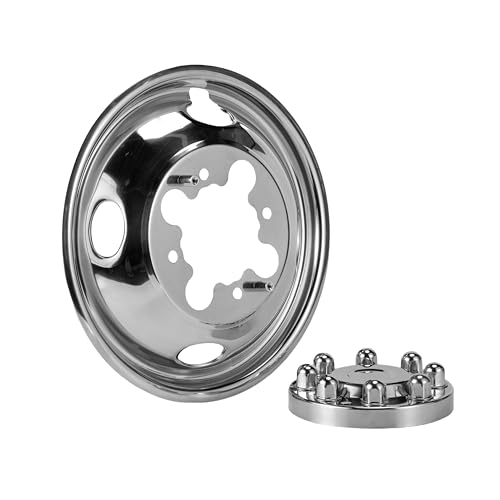 Image of 4pc 16 inch Wheel Simulators Compatible with 74-00 Chevy GMC 3500,74-98 F350,08-21 E350 /E450 Van,74-99 Ram 3500, 8 Lug Polished Stainless Steel Dually Screw-On Cover Removable Centre Cap Hubcaps