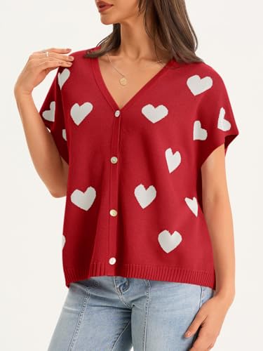 Image of Saodimallsu Womens Summer Oversized Cardigans Batwing Short Sleeve Lightweight Button V Neck Casual Knit Sweater Tops