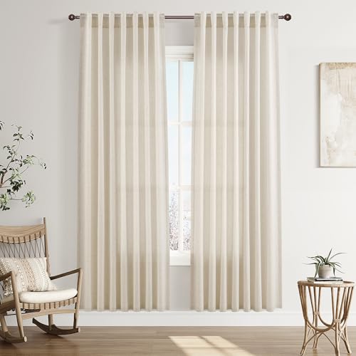 Image of Joywell Linen Curtains 80 Inches Long for Living Room Birch Beige