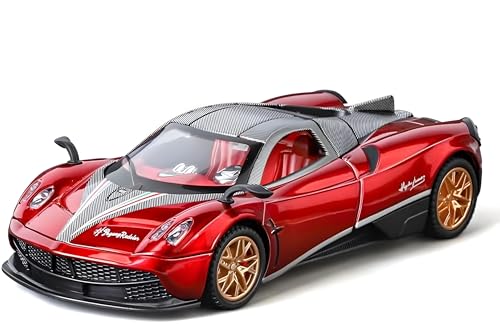 Image of 1:32 Scale Pagani Die-Cast Model Car - Alloy Metal Body Toy Car with Openable Doors, Pullback Action, Light & Sound Effects (Pagani Red)
