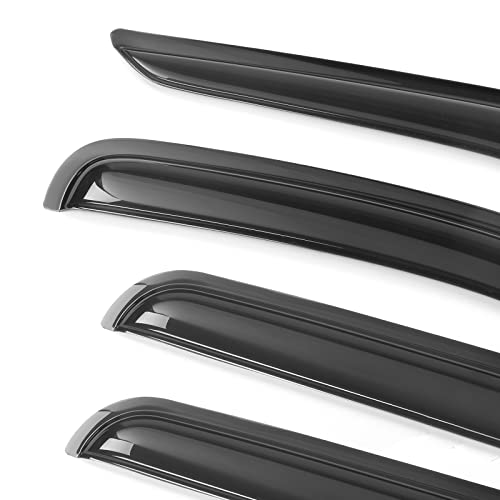 Tape On External Window Visor Compatible With 2002-2007 Jeep Liberty, Slim Style Acrylic Smoke Tinted&Semi-Transparent Sun Rain Shade Guard Wind Vent Air Deflector Ikon Motorsports #TOP3