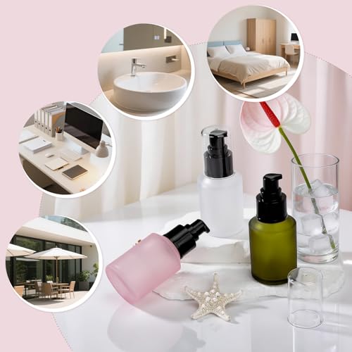 Image of Segbeauty 2oz Frosted Glass Lotion Bottle Empty, 3pcs Travel Lotion Container, 60ml Refillable Glass Travel Bottles for Toiletries, Hair Oil Bottles, Mini Size Skincare Cream Pump Bottle Mixed Color