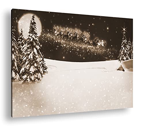 Père Noël en tournée deyoli deco murale noel tableau sepia cadre bois