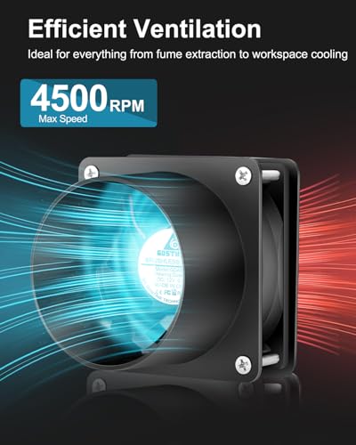 Image of GDSTIME Small Axial Exhaust Fan 80mm 12V DC Fan with AC Plug, 3 Inch Flange | Dual Ball, Variable Speed Control, for Soldering, Smoke Extraction, 3D Printer, DIY Cooling Ventilation Exhaust Projects