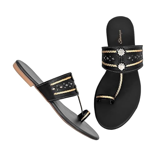 Shunya Women Comfortable Ethnic Traditional Style Kolhapuri Flat Slip-On Sandal for Traditional and Wedding occassions