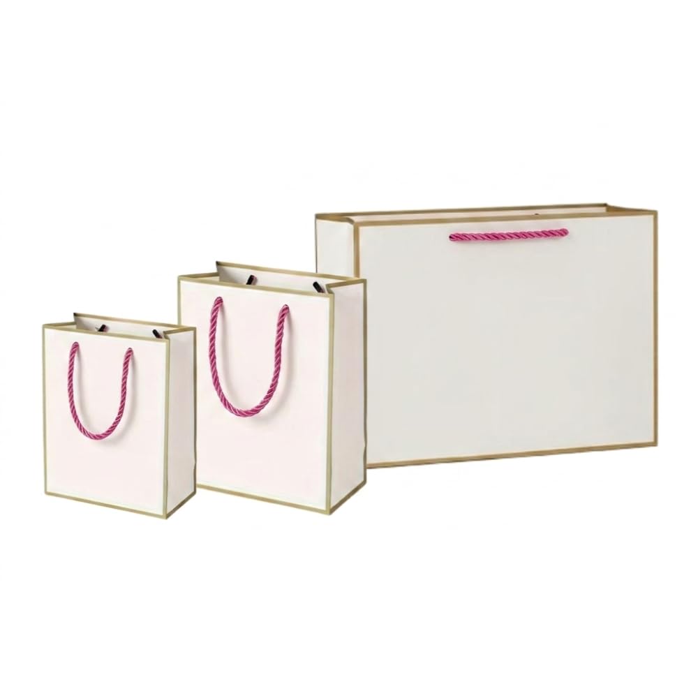 Luxury White Gift Bags with Black Trim – Premium Reusable Paper Gift Bags with Ribbon & Rope Handles | Elegant Gift Packaging for All Occasions| Packs of 2, 3, 5 & 10 | Small, Medium & Large