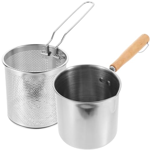 Hoement Small Frying Pot with Basket Stainless Steel Mini Oil-Saving Deep Fryer Compact Kitchen Cookware for Home Cooking