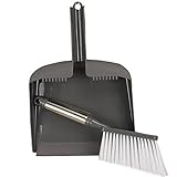 Flower205 - Set scopa e paletta in acciaio inox. Spazzole da scrivania in Plastica. Prodotti di pulizia per la casa.