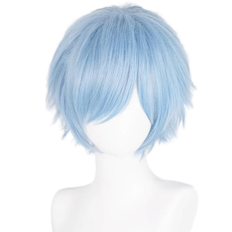 Max Beauty Unisex Anime Short Light Blue Cosplay Wigs With Bangs Heat Resistant Hair for Party and Halloween for Gift + Free Cap