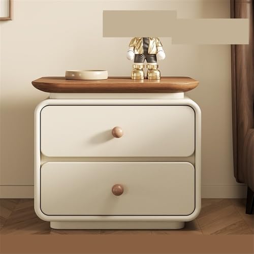 Meuble rangement à double tiroir bois beige table de nuit compacte taille XS