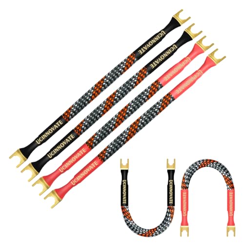 WOWLED 4 x 8inch HiFi OFC Speaker Jumper Cable with Spade, Speaker Cable Bridge Bi-wire Speaker Jumper Plates for Home Theater