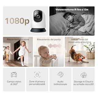 MERCUSYS MC200 Telecamera Wi-Fi Interno FHD, Videocamera Sorveglianza 360°, Visione Notturna, Audio a 2 Vie, Rilevamento di Movimento/Notifiche/Allarme, ZonaPrivacy, Supporta microSD fino a 512 GB