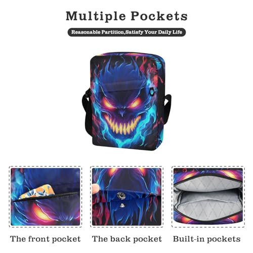 Crossbody Bag Blue Flame Monster Messenger Bag for Women Men Purse Shoulder Bag Satchel Bag with Adjustable Strap 214B10112