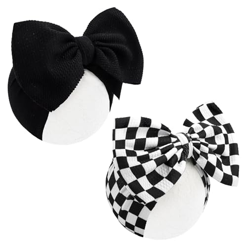 YanJie 2PCS 7 Black Bows for Baby Girls Checkered Headband White Bow Infants Toddler Hair Accessories Newborn Headbands Hair Bow Baby Clothes