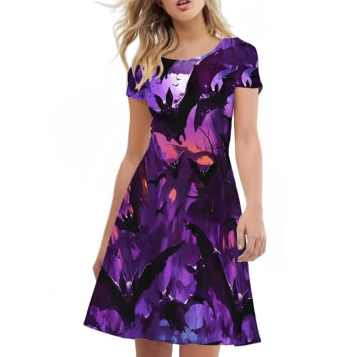 Image of Irisjudy T Shirt Dress for Women Short Sleeve Girls Short Sleeve Dress Plus Size, O Neck Knee Length Midi Dress for Ladies