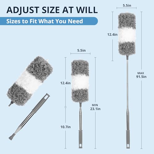 Image of ZZ LAZYCOTTAGE Microfiber Feather Duster for High Reach, Lightweight Ceiling Fan Cleaner, 91.5 inch Telescopic Pole, Cobweb Duster with Extension Pole for Home & Car