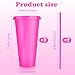 Hooqict 7 Pack Reusable Cups with Lids and Straws 24 oz Glitter Plastic Tumbler Water Iced Coffee Travel Mugs Hot Pink Party Favor Cups for Smoothie Juice Beach Birthday Bachelor Girls Princess Party