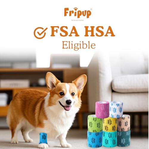 FriPuP Self Adhesive Bandage, Medical Vet Wrap for Dog Horse Wound, FSA & HSA Eligible, Elastic First Aid Tape, Individually Wrapped 2 Inch, 8 Colors 8 Rolls, Spring Bloom Paw