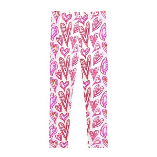 Pink and Red Doodle Hearts Girls Leggings,Workout Leggings for Girls Toddler Athletic Leggings Size for 3-10T2