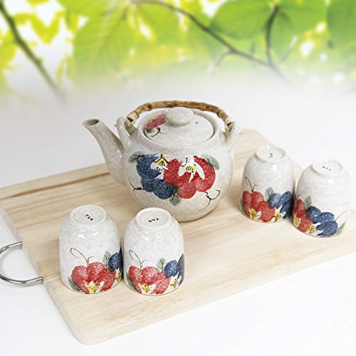 LakeTian 5 sets Japanese Design Ceramic Tea Pot and Cups Set Serves 5 Guests Excellent Colorful Home Decor Asian Living Decorative Accent Teapot sets cherry flower