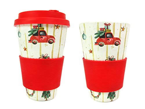 Tinymills Christmas Tree Red Vintage Truck Holiday 14Oz Travel Mug - Eco-Friendly Reusable Plant Fiber Travel Mug Birthday Gift Stocking Stuffer Teacher Coach Gift #TOP19