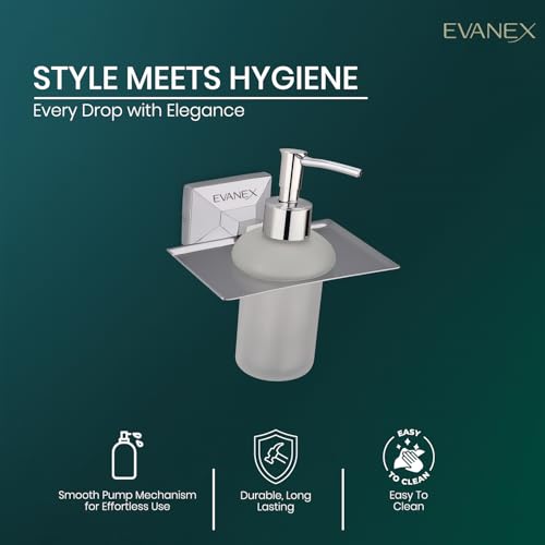 Image of EVANEX EVANEX 304 Grade Stainless Steel Stand Glass Bottle Liquid Soap Dispenser /Hand Wash Gel, Conditioner, Sanitizer Stand, Shampoo Dispenser /Bathroom Accessories Set (Vento)