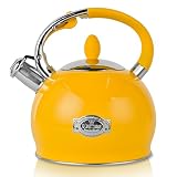 PUSH BOTTON MECHANISM - Ergonomically designed handle and push-button technology makes pouring a breeze! The combination of high-quality nylon material and stainless steel effectively insulates and avoids being scalded PERFECT WHISTLING SOUND | LARGE...