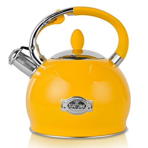SUSTEAS Whistling Tea Kettle 2.7QT Food-Grade Steel Teapot YELLOW
