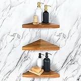 ENKEZI Acacia 2,3 Tiers Corner Shower Shelf, Triangular Corner Shelf Wooden Bathroom Shelf for Tiled Wall, Shower Corner Shelf, No Drilling Requied (3)