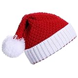 MBAIYO Weihnachtsmütze, Gestrickte Nikolausmütze für Erwachsene Plüsche...