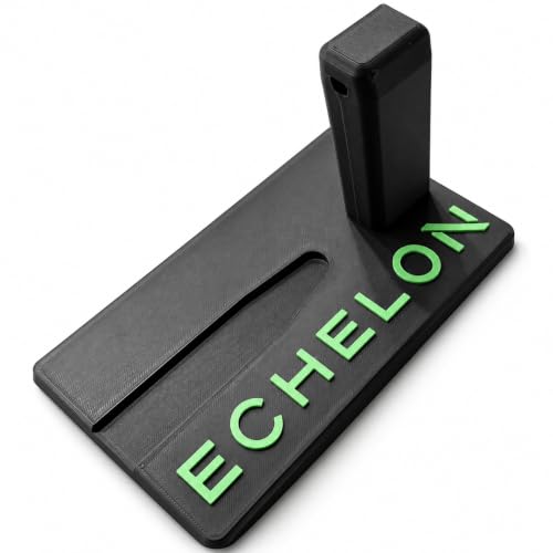 Pistol Display Stand Compatible with Springfield Armory Echelon, Integrated Magazine Holder, Black Polymer with Green Lettering