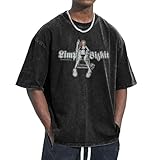 Unisex Bizkit Rap Rock Band Limp T-Shirt Baumwolle T-Shirt Antik Waschverfahren Abgesenkte Schulter Kurzarm für Büro Wochenenden und sportliche Aktivitäten