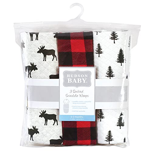 Image of Hudson Baby Unisex Baby Quilted Cotton Swaddle Wrap 3pk, Moose, 0-3 Months