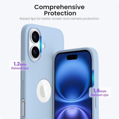 Image of Elzzi Microfiber Logo Cover Compatible for iPhone 16 Case Liquid Silicone Cases Full Body 4 Layer Protective Covers Shockproof Back Cover (Ice Blue)