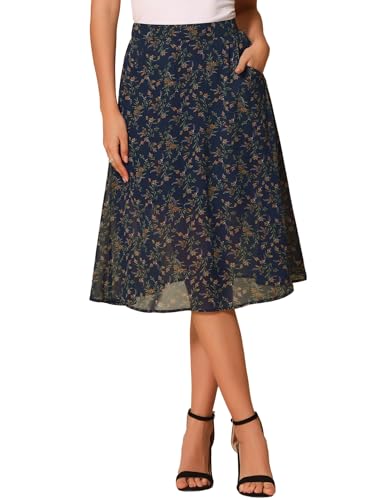 Allegra K Women's Floral Skirt A-Line Midi Skirt Chiffon Elegant 2025 Fall Skirts