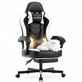 Kslysuty Desk Computer Gaming Chair - High Back Ergonomic Office Chair with Footrest and Lumbar Support, Swivel Comfy Home Gamer Video Game Chairs with Pocket Spring Cushion for Adults (White Leather)