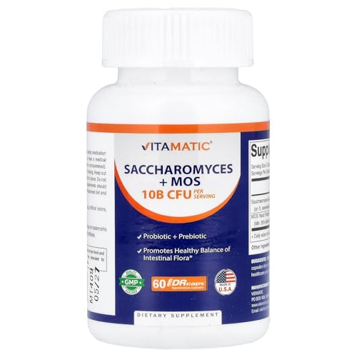 Vitamatic Saccharomyces Boulardii Probiotic 10B per Serving + Yeast Extract (MOS Yeast Fraction) 300 mg - 60 DR Capsules - Made in the USA