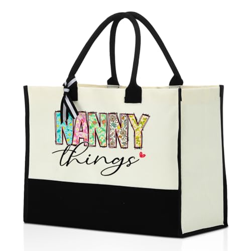 Nanny & Grandma Floral Tote Bag, Waterproof Canvas, Gift