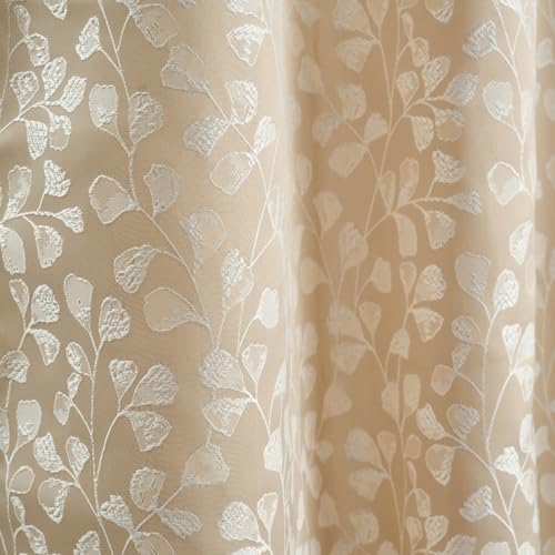 Image of haus & kinder Printed Jacquard Window Curtains 5 Feet Long Pack of 2 Window Curtains, 5 Feet Curtains for Window (Gingko Serenity, Sand Nature 130x152 CM)