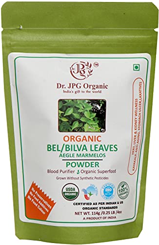 Dr. JPG Organic Bael/Bel Patra Powder-For Detoxification-228g-Aegle Marmelos-USDA ORGANIC Certified-INDIA ORGANIC Certified-100% Organic (114g+114g=228g/0.5LB) Dr. JPG Organic Bael/Bel Patra Powder-For Detoxification-228g-Aegle Marmelos-USDA ORGANIC Certified-INDIA ORGANIC Certified-100% Organic (114g+114g=228g/0.5LB)