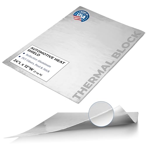 Second Skin Thermal Block Automotive Heat Shield - 1 Sheet 12” x 24” | Peel & Stick Reflective Radiant Heat Barrier with Aluminum & PET Fibers for Firewall, Under Hood & Exhaust Areas | Made in USA