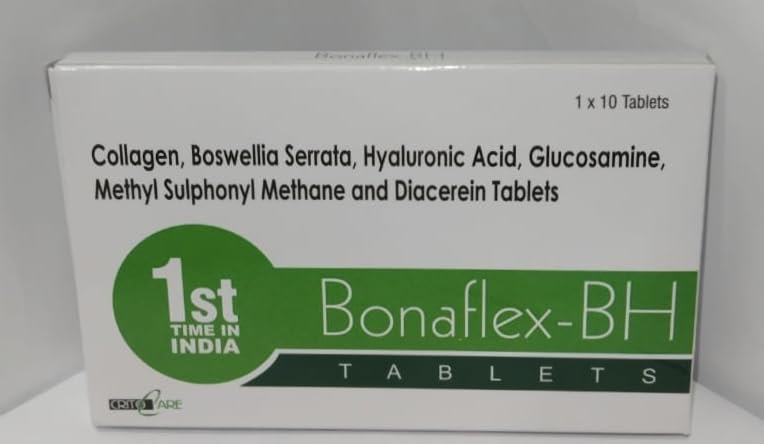 ACE BONAFLEX-BH COLLAGEN, BOSWELLIA SERRATA, HYALURONIC ACID, GLUCOSAMINE, METHYL SULPHONYL METHANE AND DIACEREIN TABLETS.(STRIP 5)