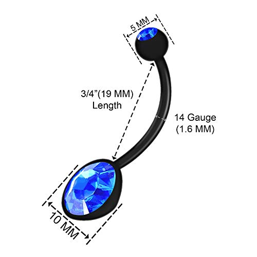Black Flexible Bioflex Pregnancy Belly Button Rings 14G 19Mm Sapphire Crystals Long Length Barbell Belly Rings 1208 #TOP1