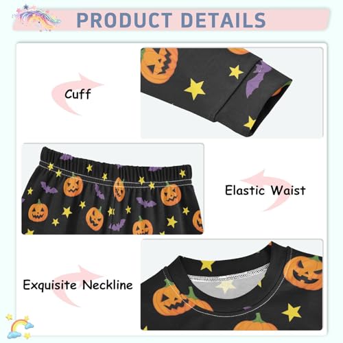 Pajama Sets Long Sleeve Halloween Pumpkin Bat Stars Soft Comfy Sleepwear 2 Piece PJS 3-8T4