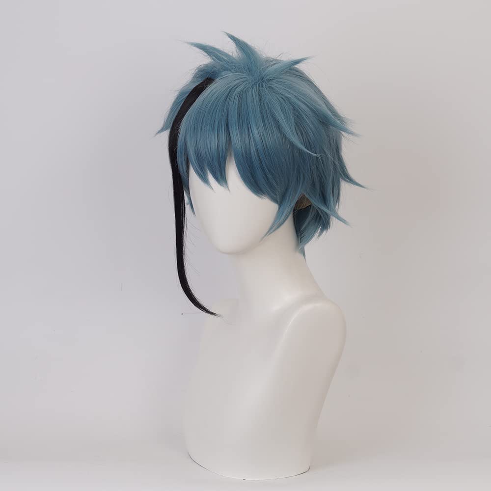 Dark Blue Right Highlight Black Short Wig Heat Resistant Synthetic Universal Costume Hairs for Women Men Halloween Chiristmas Comic Con Replacement Wigs - Image 4